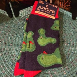 Juncture Men's Golf Course Pattern Socks - Navy and Green
